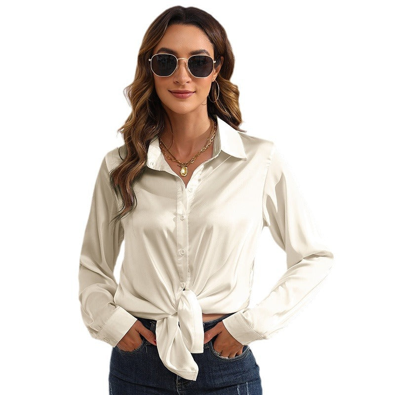 Fluid Satin Long-Sleeve Blouse