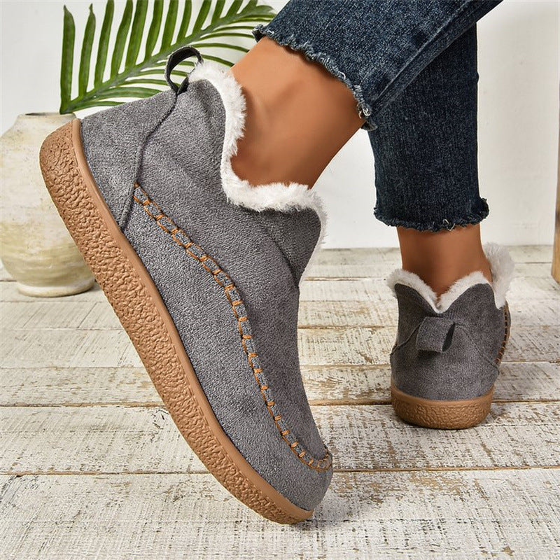 Plush-Lined V-Cut Ankle Boots
