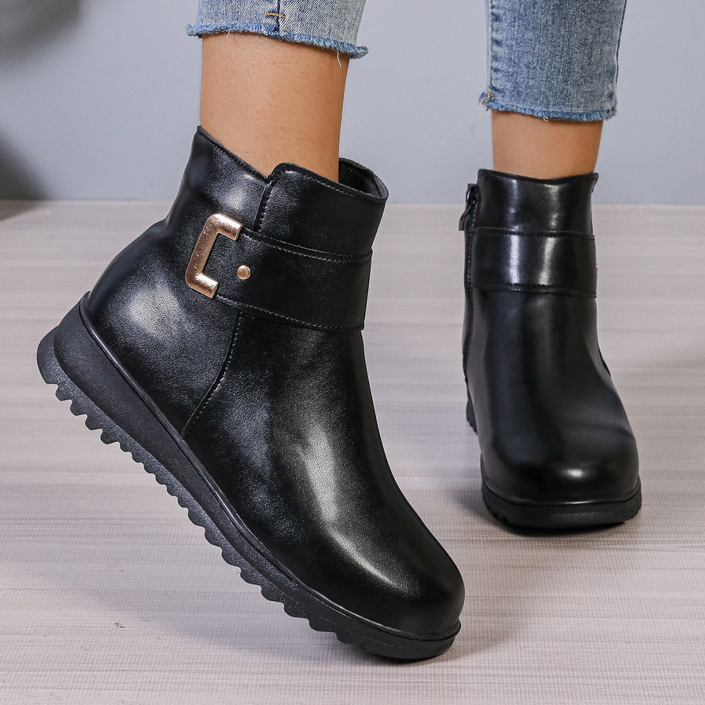 Fleece-Lined Zip Ankle Boots