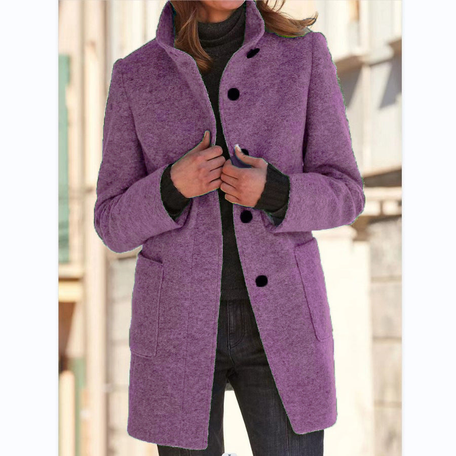 Stand-Collar Wool-Blend Coat