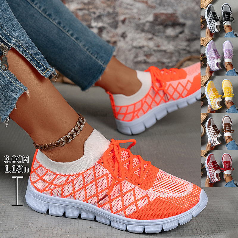 Plaid Knit Colour-Block Sneakers