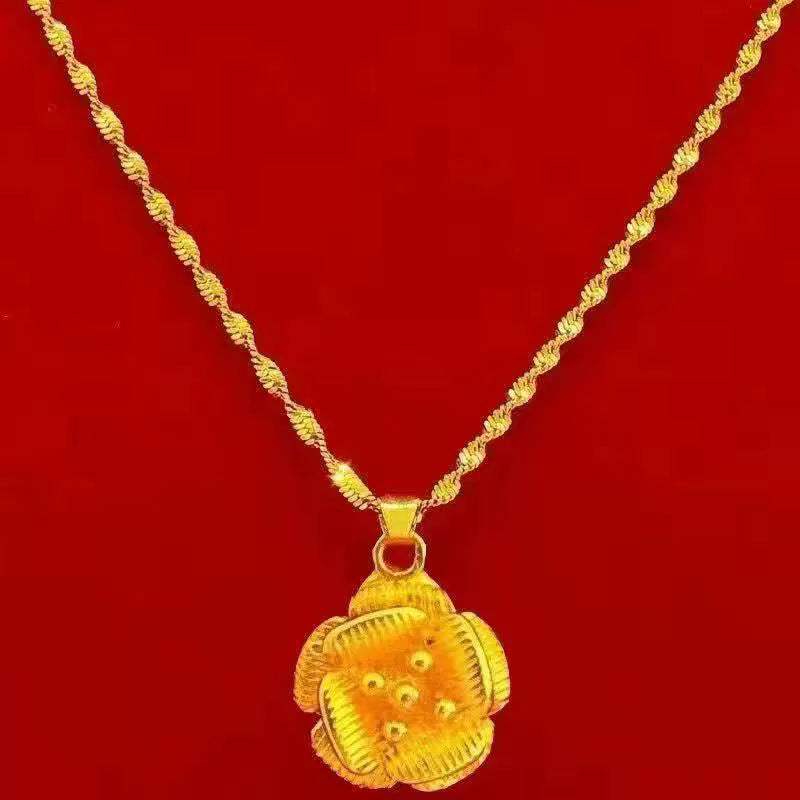 Wave-Texture Gold Pendant Necklace