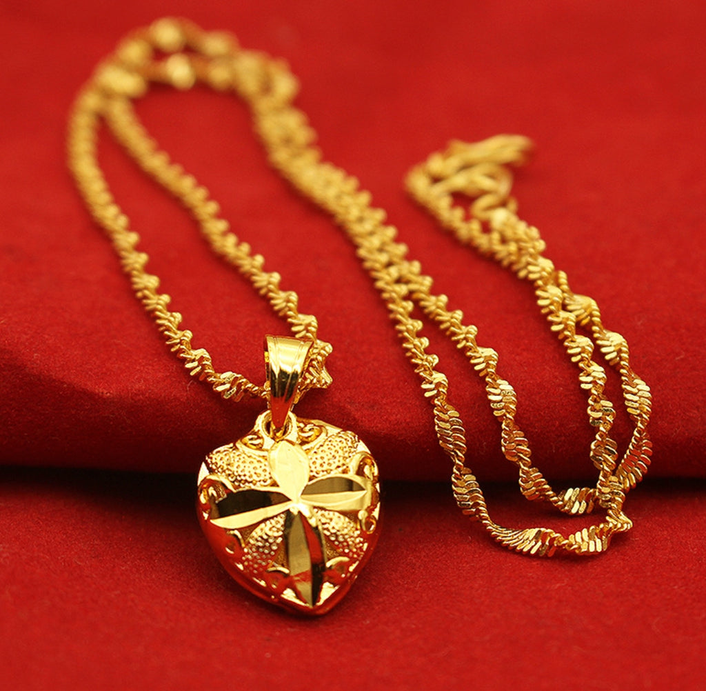 Wave-Texture Gold Pendant Necklace