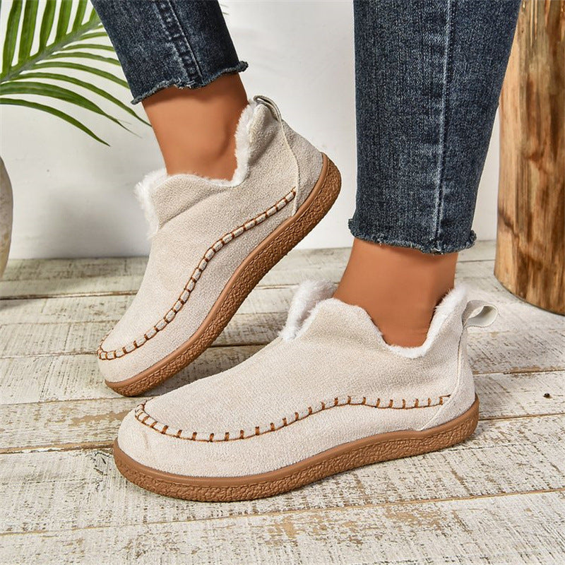 Plush-Lined V-Cut Ankle Boots