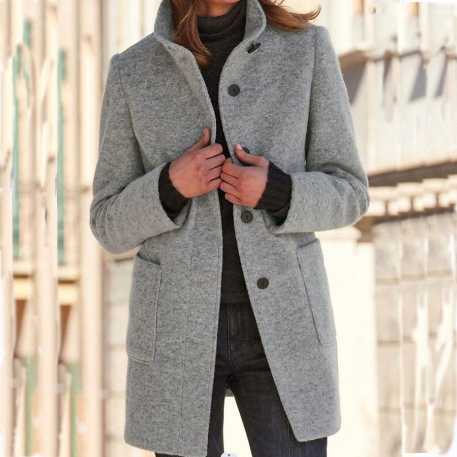 Stand-Collar Wool-Blend Coat