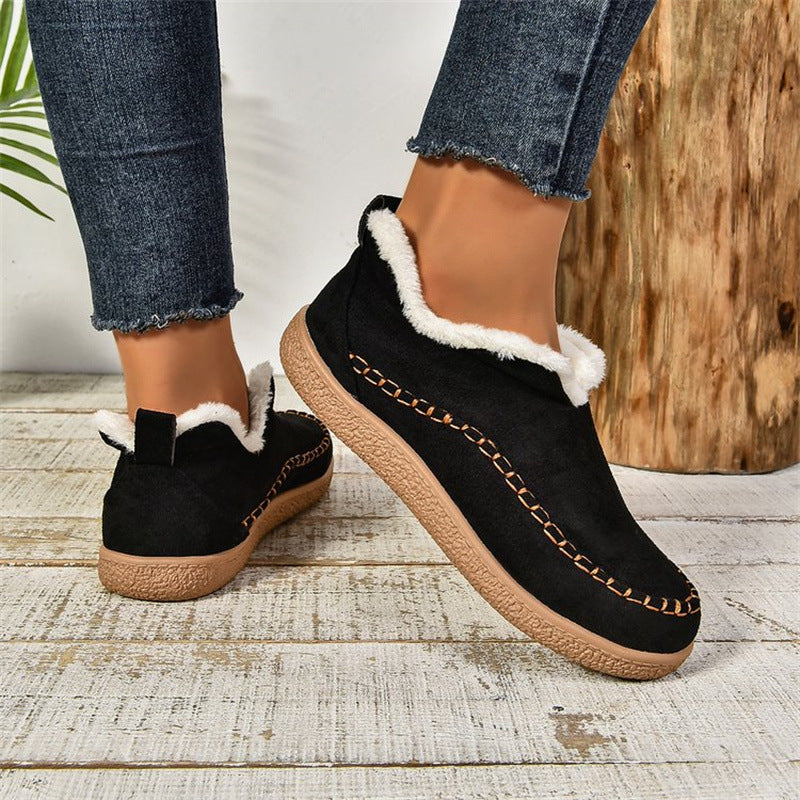 Plush-Lined V-Cut Ankle Boots