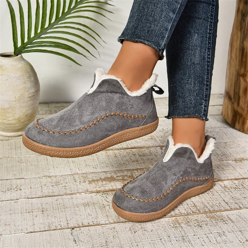 Plush-Lined V-Cut Ankle Boots