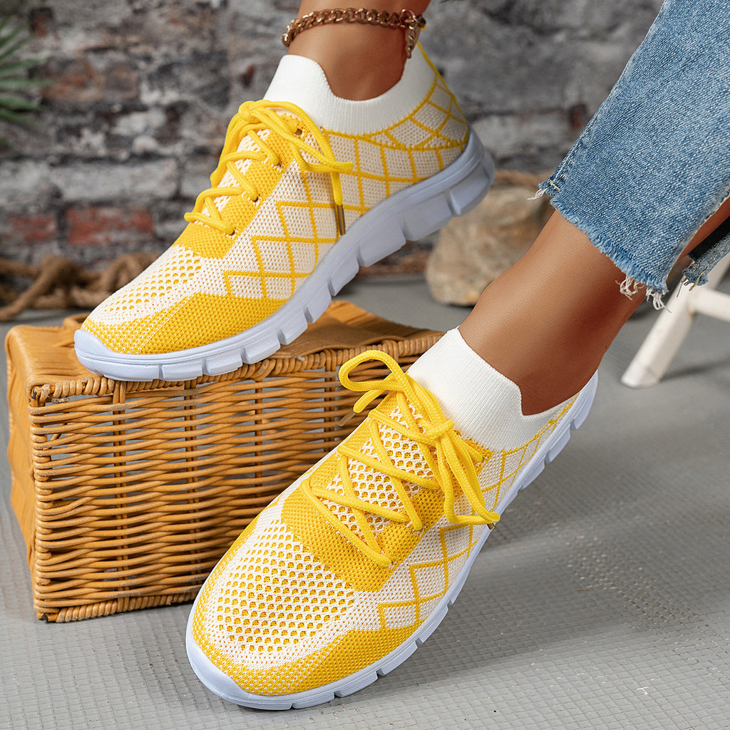 Plaid Knit Colour-Block Sneakers