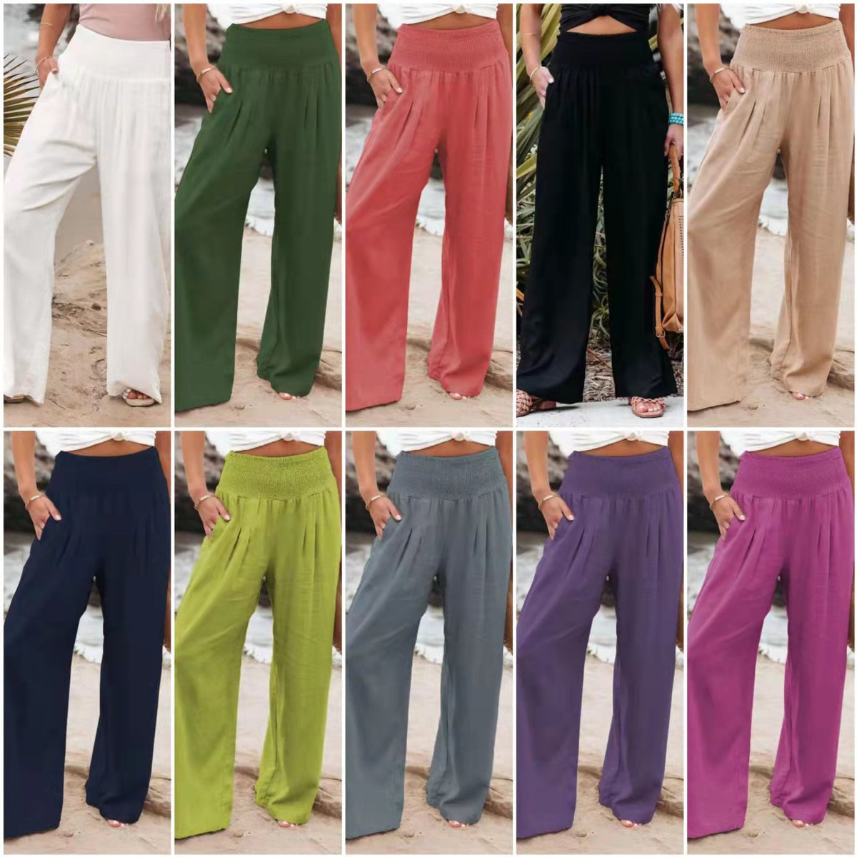 Linen-Blend Wide-Leg Trousers