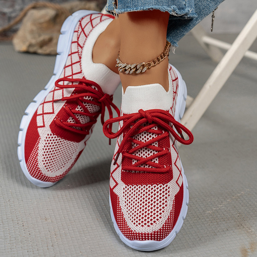 Plaid Knit Colour-Block Sneakers