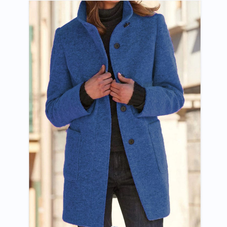 Stand-Collar Wool-Blend Coat