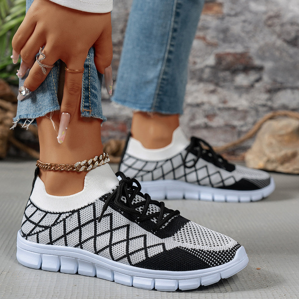 Plaid Knit Colour-Block Sneakers