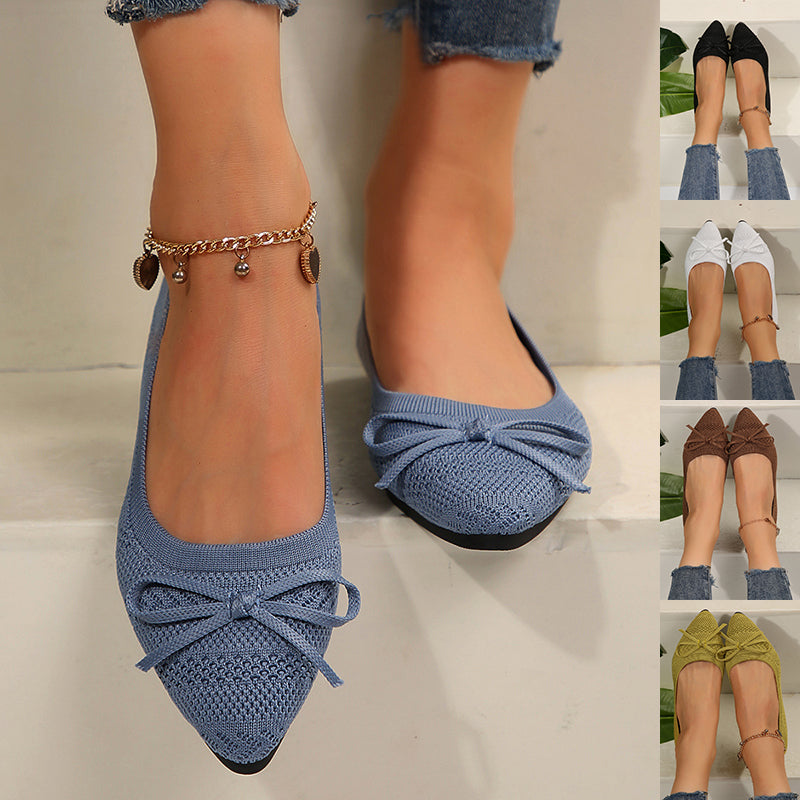 Bow Knit Pointed Flats