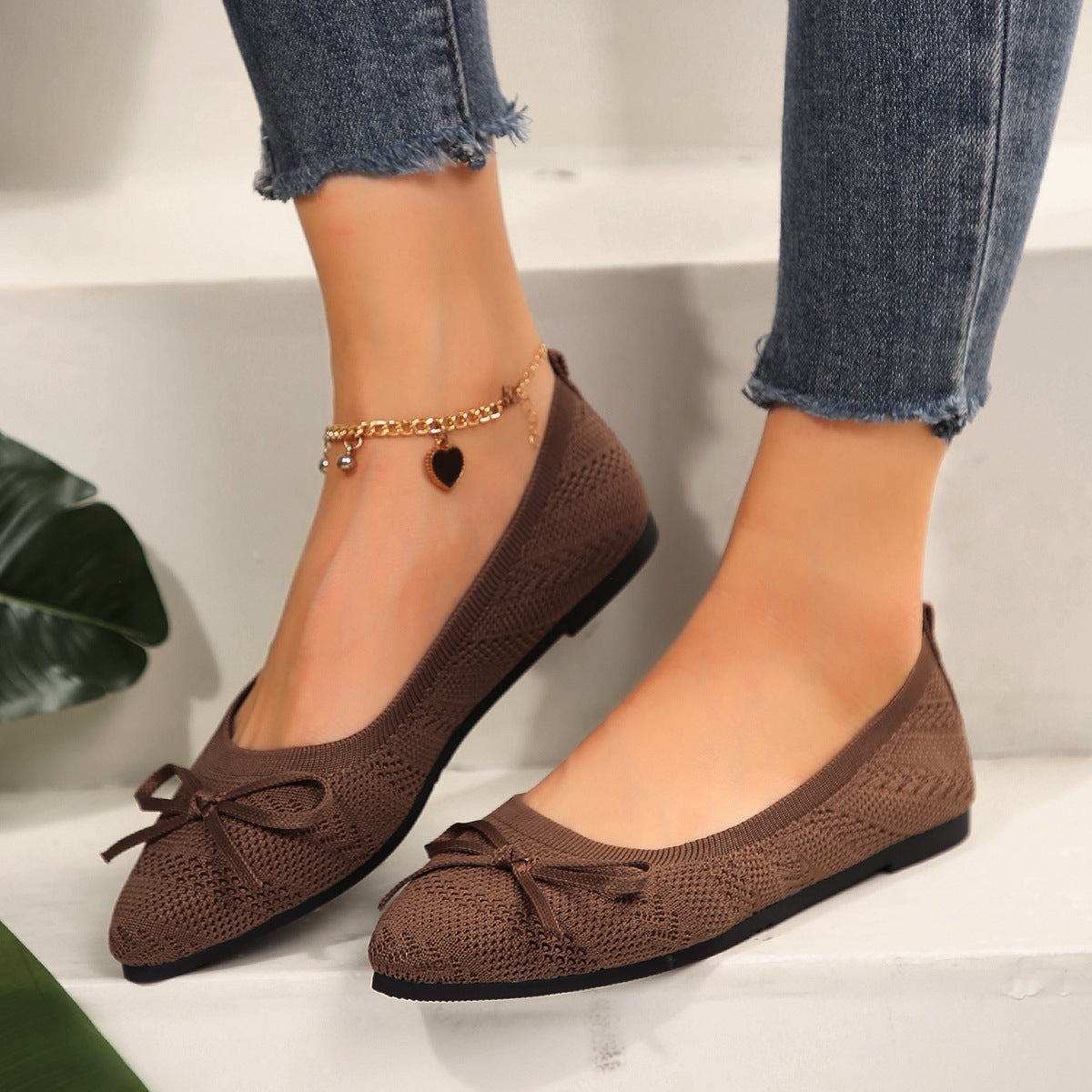 Bow Knit Pointed Flats