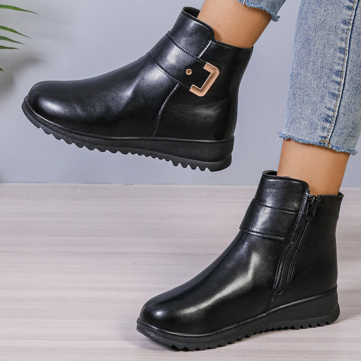 Fleece-Lined Zip Ankle Boots
