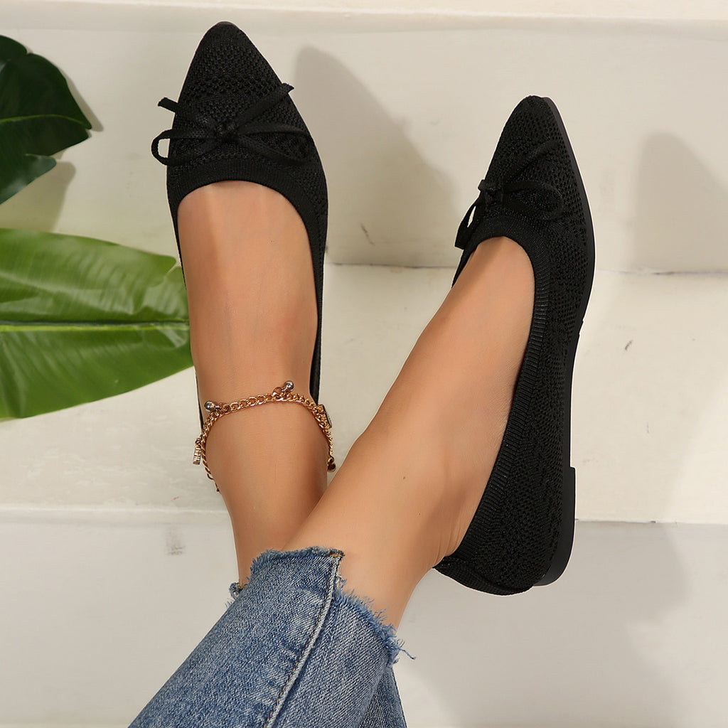 Bow Knit Pointed Flats