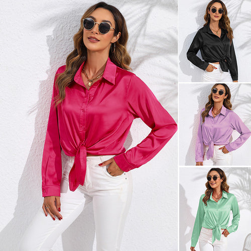 Fluid Satin Long-Sleeve Blouse