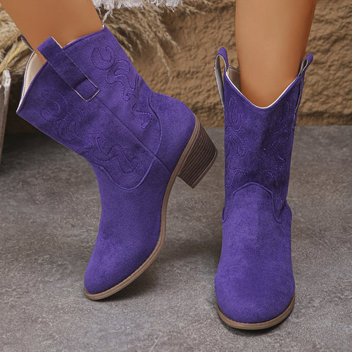 Embroidered Western Mid-Calf Boots