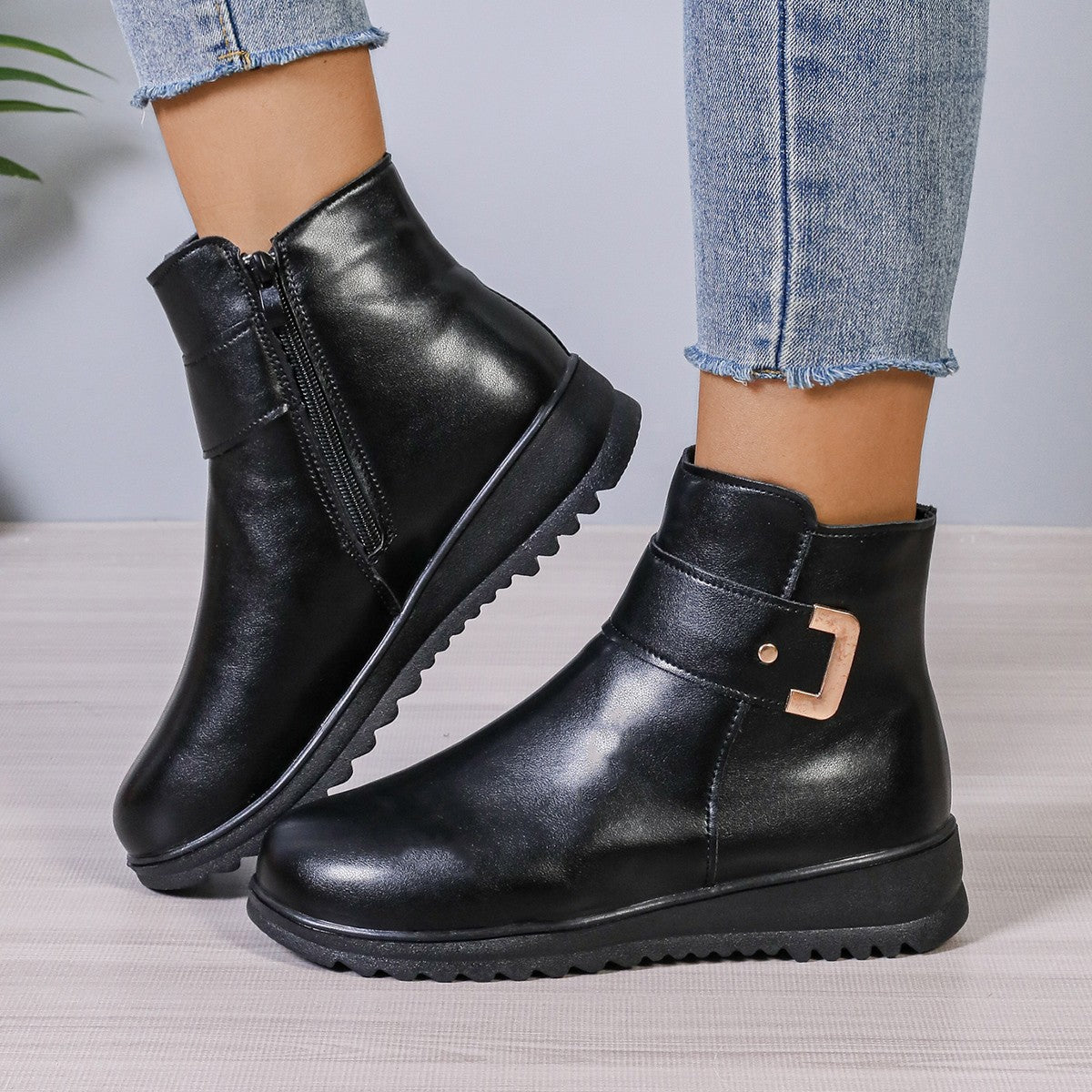 Fleece-Lined Zip Ankle Boots