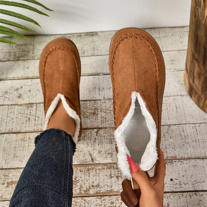 Plush-Lined V-Cut Ankle Boots