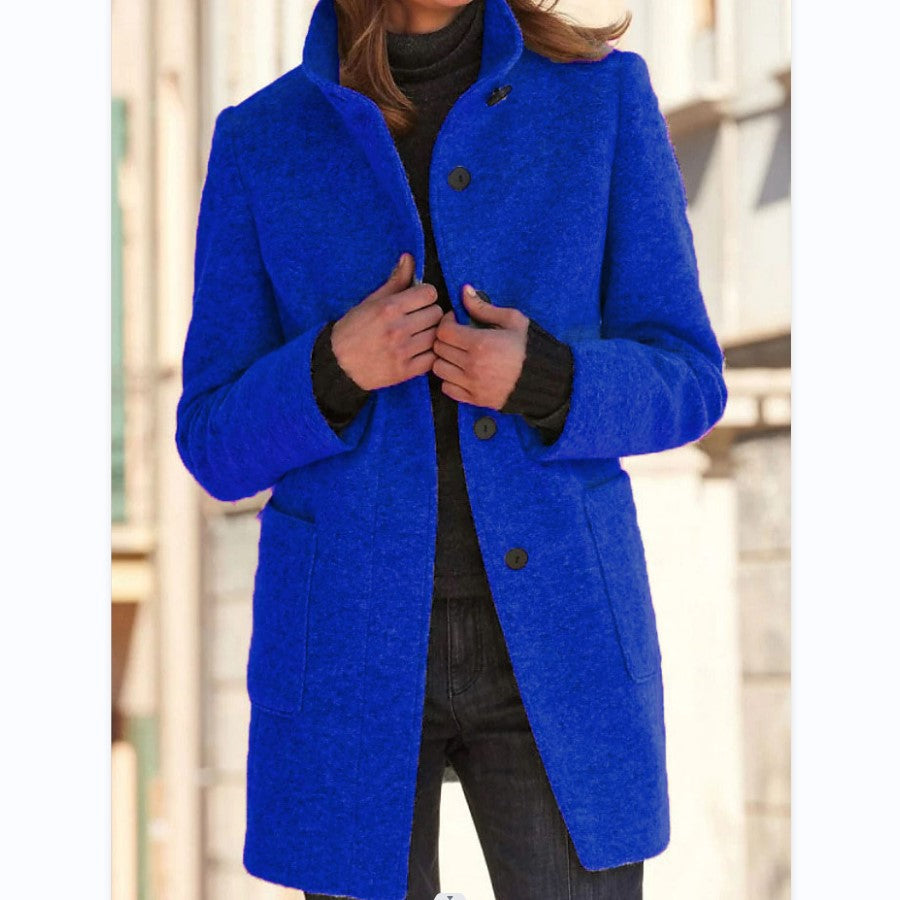 Stand-Collar Wool-Blend Coat