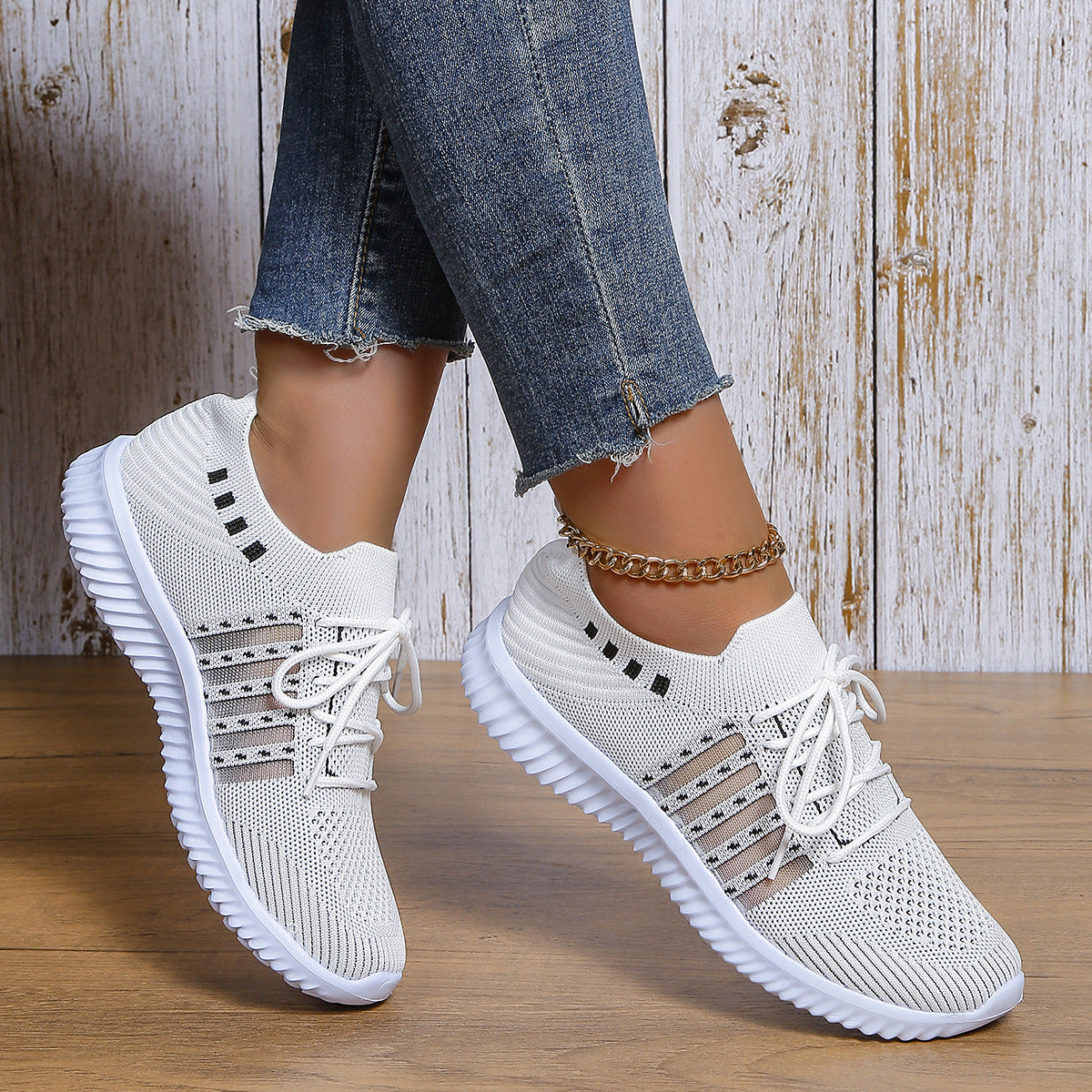 Woven Mesh Lace-Up Trainers