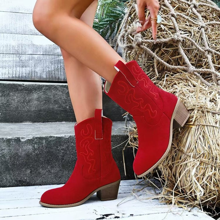 Embroidered Western Mid-Calf Boots