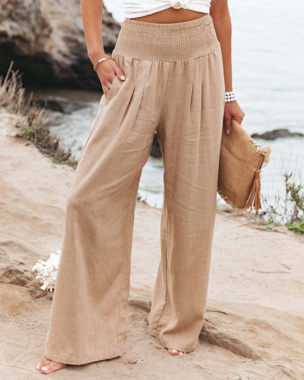 Linen-Blend Wide-Leg Trousers