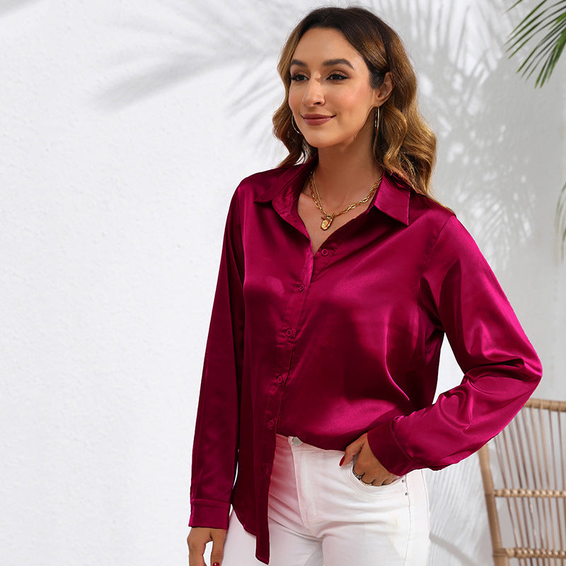 Fluid Satin Long-Sleeve Blouse
