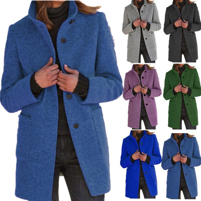 Stand-Collar Wool-Blend Coat
