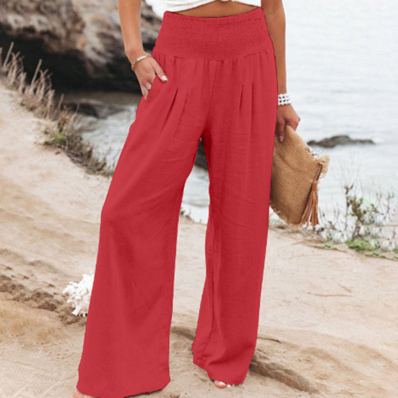 Linen-Blend Wide-Leg Trousers