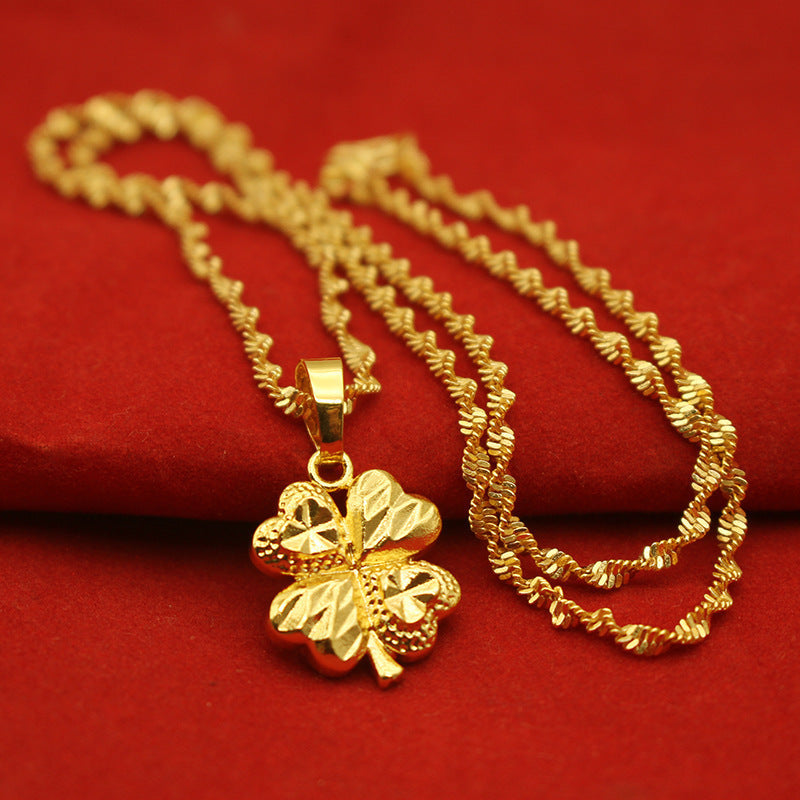 Wave-Texture Gold Pendant Necklace