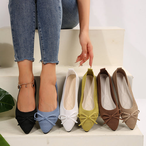 Bow Knit Pointed Flats