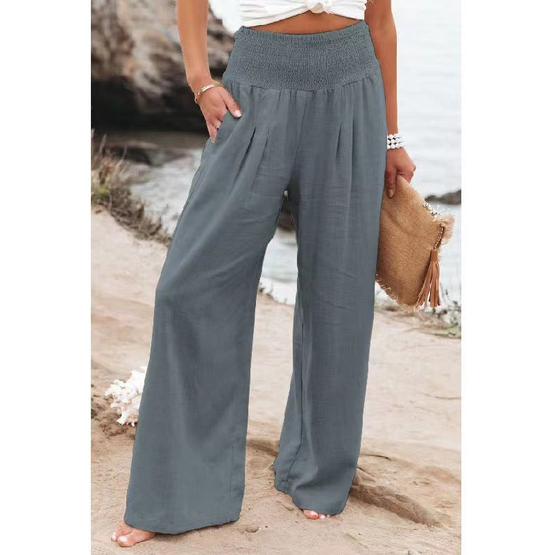 Linen-Blend Wide-Leg Trousers