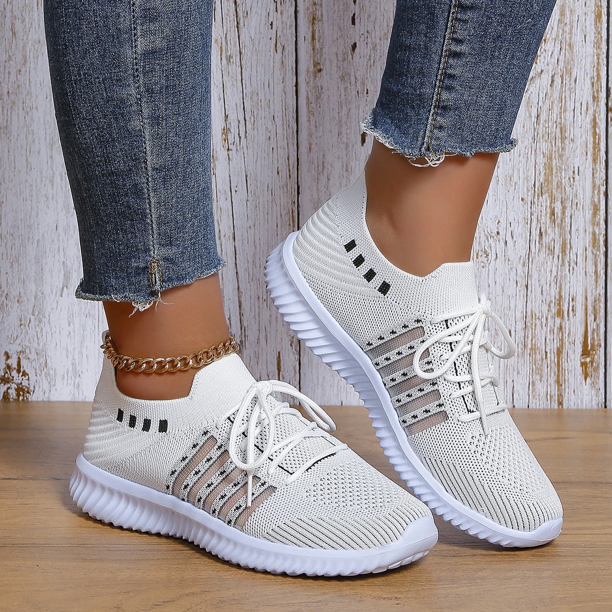 Woven Mesh Lace-Up Trainers