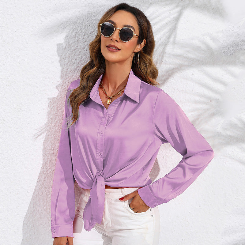Fluid Satin Long-Sleeve Blouse