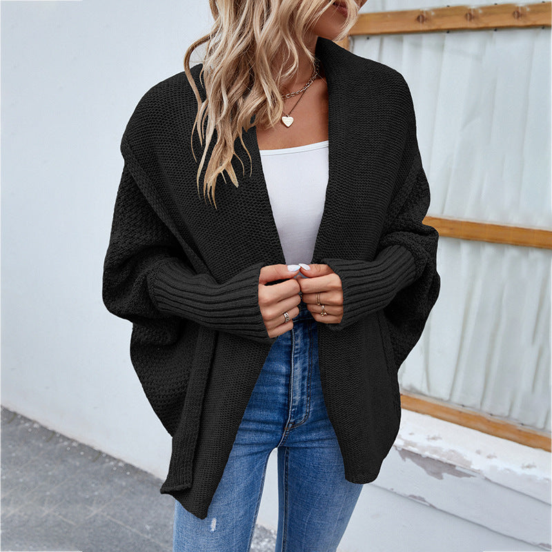 Wide-Lapel Batwing Cardigan
